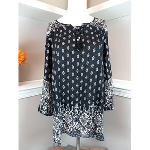 Angie Womens Black/white Paisley 3/4 Sleeve Tunic Size Medium